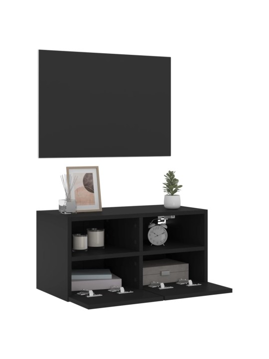 Tv sienas skapītis, melns, 60x30x30 cm, inženierijas koks