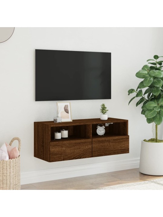 Tv sienas skapītis, brūna ozola, 80x30x30 cm, inženierijas koks