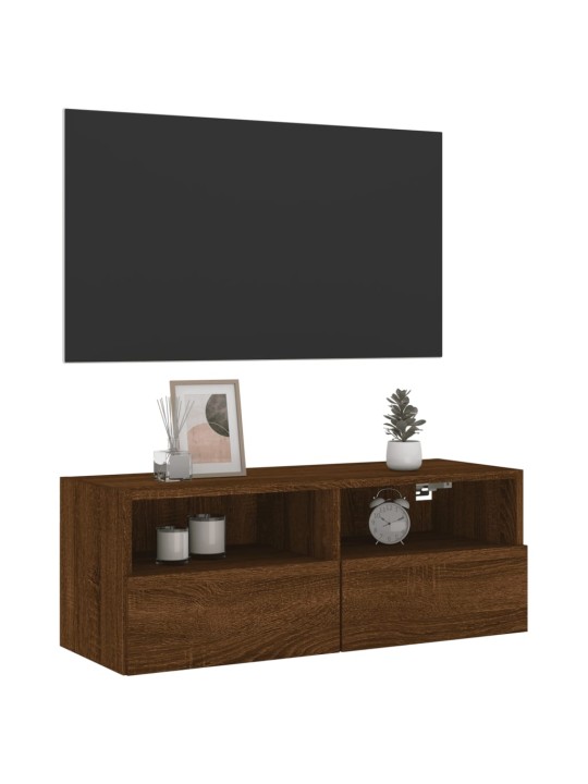 Tv sienas skapītis, brūna ozola, 80x30x30 cm, inženierijas koks