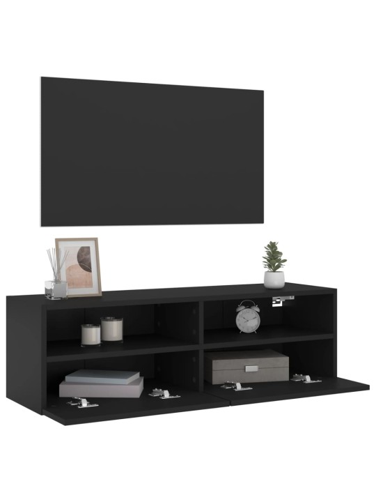 Tv sienas skapītis, melns, 100x30x30 cm, inženierijas koks