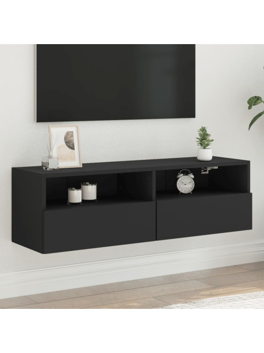 Tv sienas skapītis, melns, 100x30x30 cm, inženierijas koks