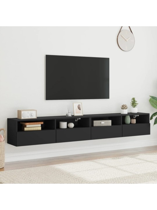 Tv skapīši, 2 gab., melns, 100x30x30 cm, inženierijas koks