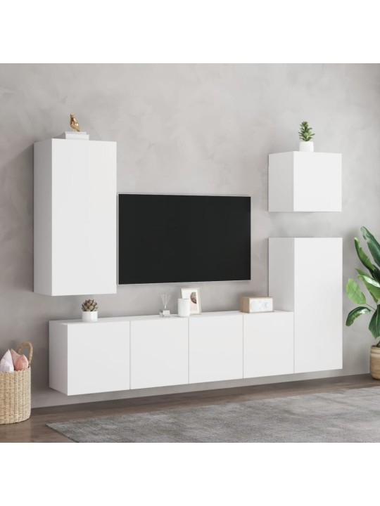 Tv sienas skapītis, balts, 40,5x30x90 cm, inženierijas koks
