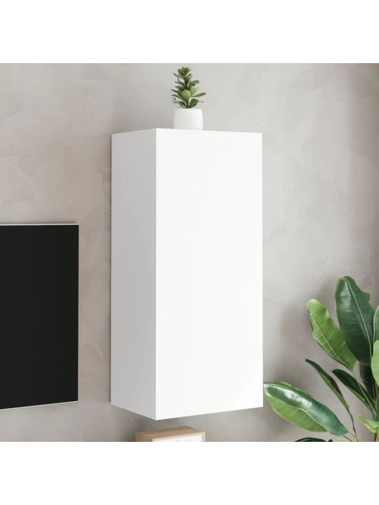 Tv sienas skapītis, balts, 40,5x30x90 cm, inženierijas koks