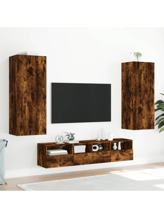 TV skapītis, koka krāsa, 40,5x30x102 cm, inženierijas koks