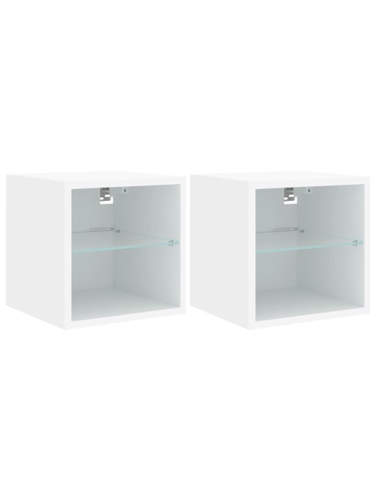 Tv galdiņi ar led lampiņām, 2 gab., balti, 30x28,5x30 cm