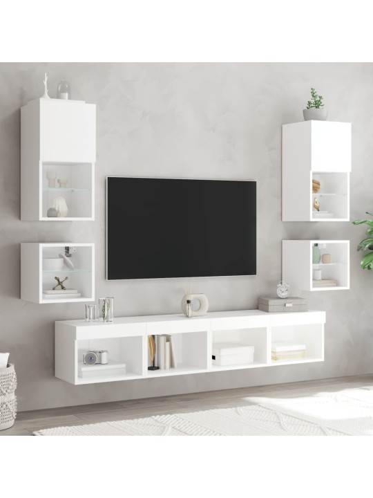 Tv galdiņi ar led lampiņām, 2 gab., balti, 30x28,5x30 cm