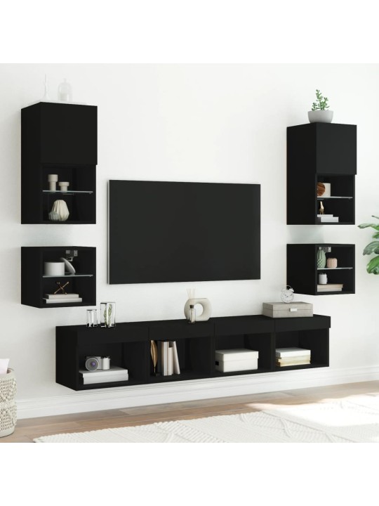 Tv galdiņš ar led lampiņām, melns, 30x28,5x30 cm