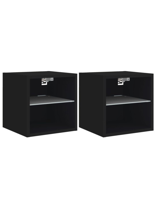 Tv plaukti ar led lampiņām, 2 gab., melni, 30x28,5x30 cm