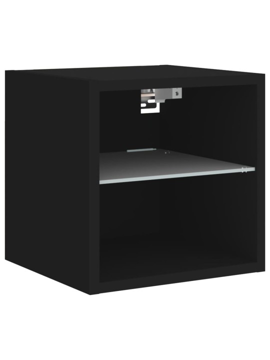 Tv plaukti ar led lampiņām, 2 gab., melni, 30x28,5x30 cm