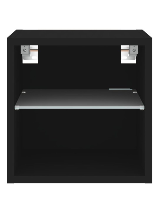 Tv plaukti ar led lampiņām, 2 gab., melni, 30x28,5x30 cm