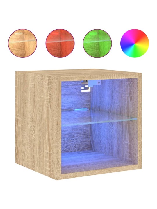 Tv plaukti ar led lampiņām, 30x28,5x30 cm, koka krāsā