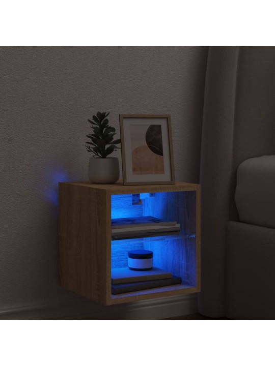 Tv plaukti ar led lampiņām, 30x28,5x30 cm, koka krāsā