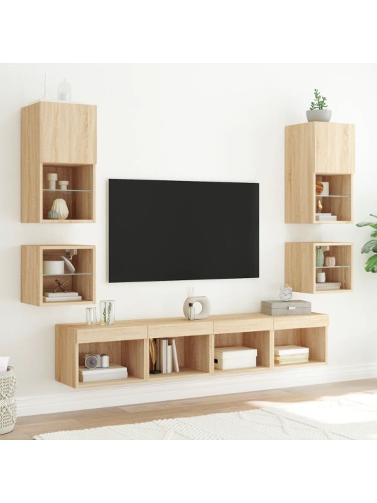 Tv plaukti ar led lampiņām, 30x28,5x30 cm, koka krāsā