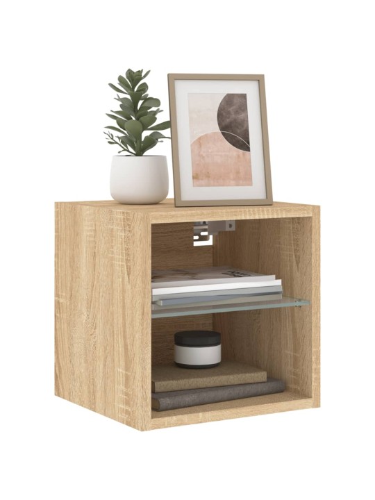 Tv plaukti ar led lampiņām, 30x28,5x30 cm, koka krāsā