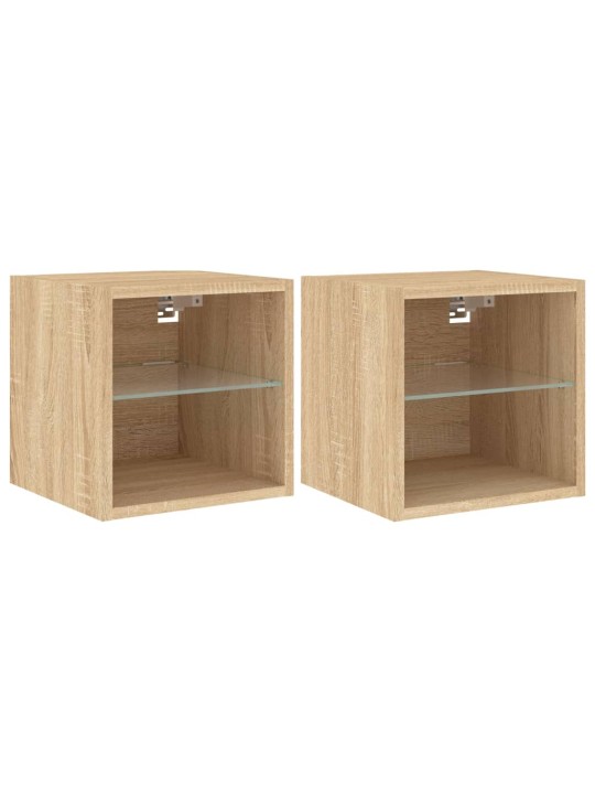 Tv plaukti ar led lampiņām, 2 gab., 30x28,5x30 cm, koka krāsā
