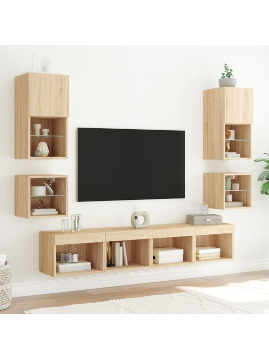 Tv plaukti ar led lampiņām, 2 gab., 30x28,5x30 cm, koka krāsā