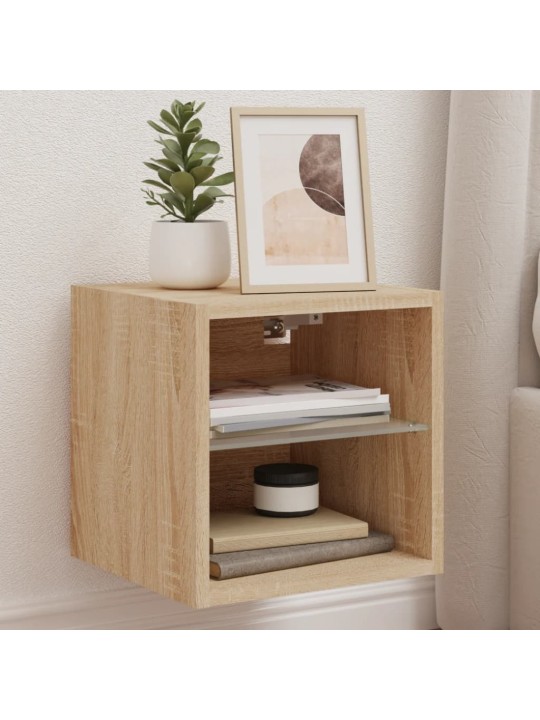 Tv plaukti ar led lampiņām, 2 gab., 30x28,5x30 cm, koka krāsā