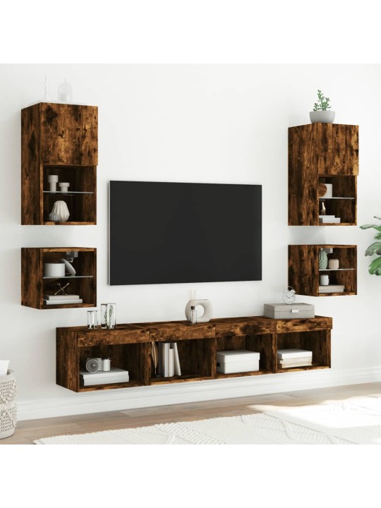 Tv plaukti ar led lampiņām, 2 gab., 30x28,5x30 cm, koka krāsā