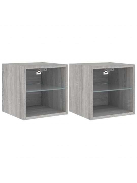 Tv plaukti ar led lampiņām, 2 gab., 30x28,5x30 cm, pelēka ozola