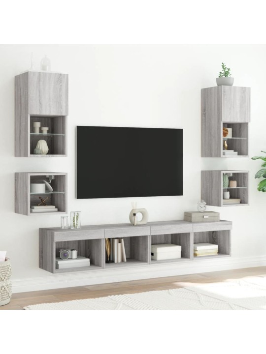 Tv plaukti ar led lampiņām, 2 gab., 30x28,5x30 cm, pelēka ozola