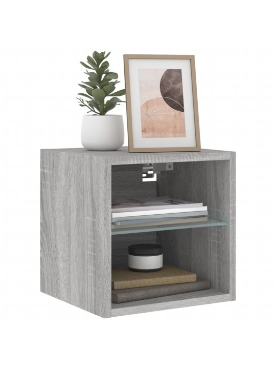 Tv plaukti ar led lampiņām, 2 gab., 30x28,5x30 cm, pelēka ozola