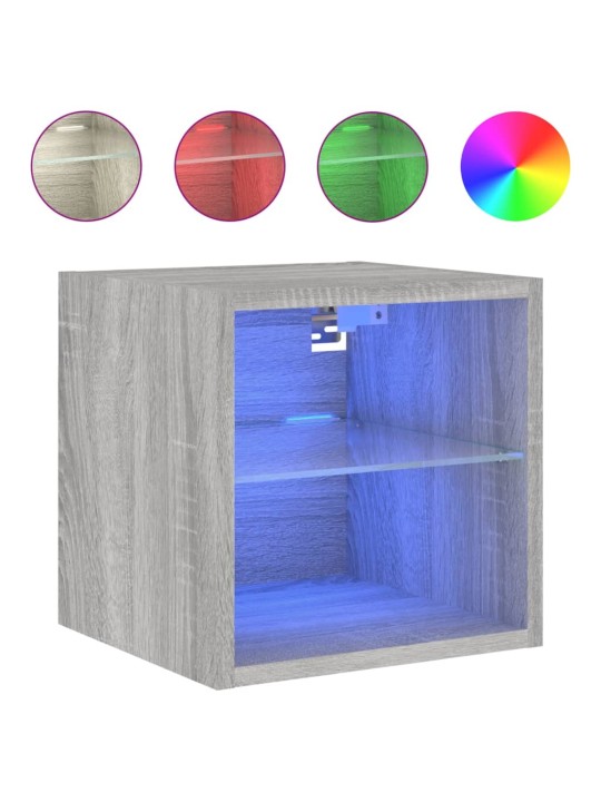 Tv plaukti ar led lampiņām, 2 gab., 30x28,5x30 cm, pelēka ozola