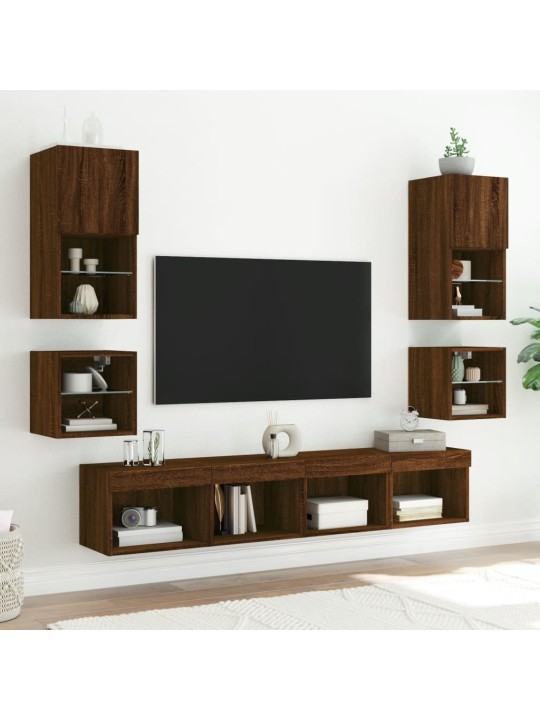 Tv plaukti ar led lampiņām, 30x28,5x30 cm, brūna ozola