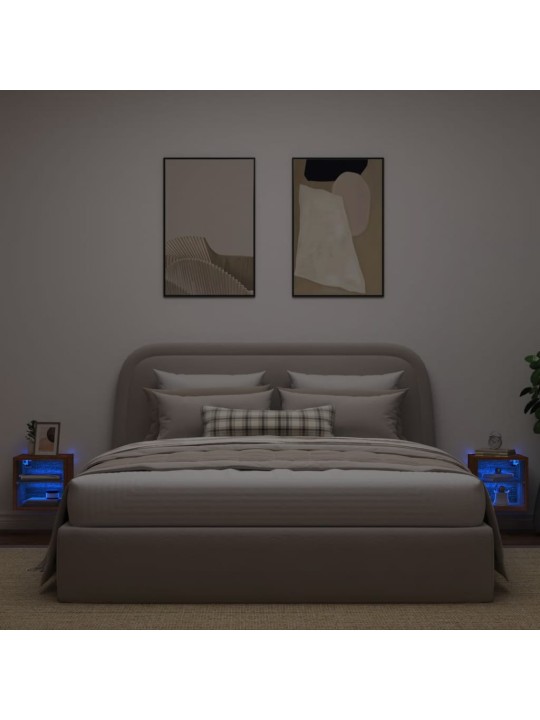 Tv plaukti ar led lampiņām, 2 gab., 30x28,5x30 cm, brūna ozola