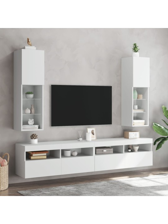Tv skapītis ar led apgaismojumu, balts, 30,5x30x102 cm