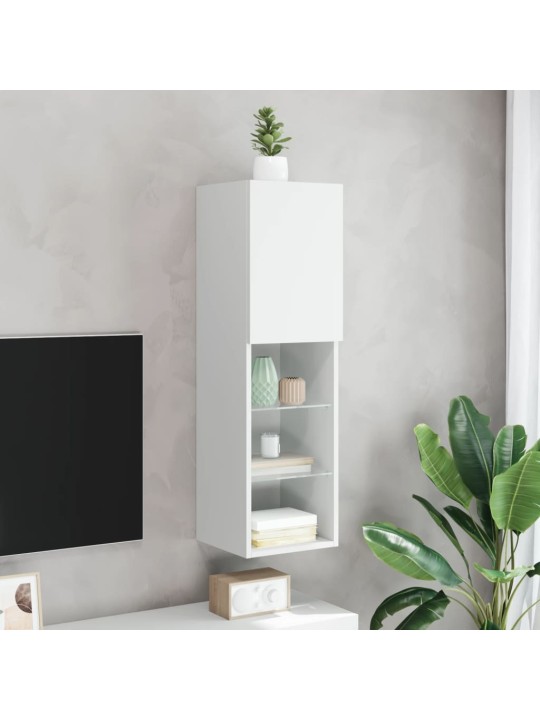 Tv skapītis ar led apgaismojumu, balts, 30,5x30x102 cm