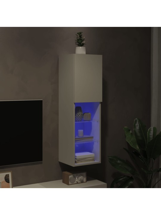Tv skapītis ar led apgaismojumu, balts, 30,5x30x102 cm