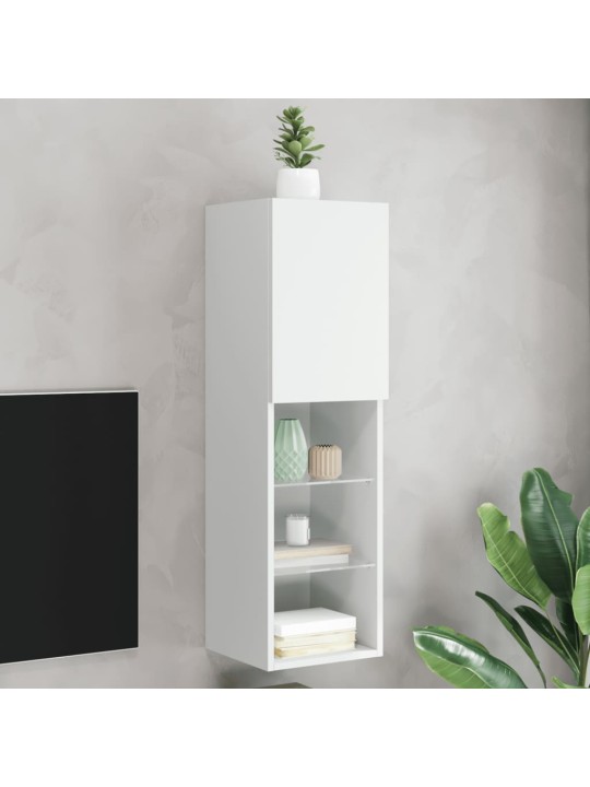 Tv skapītis ar led apgaismojumu, balts, 30,5x30x102 cm