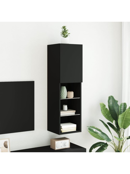 Tv skapītis ar led apgaismojumu, melns, 30,5x30x102 cm