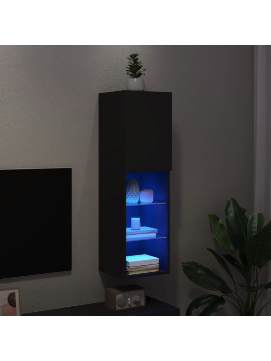 Tv skapītis ar led apgaismojumu, melns, 30,5x30x102 cm