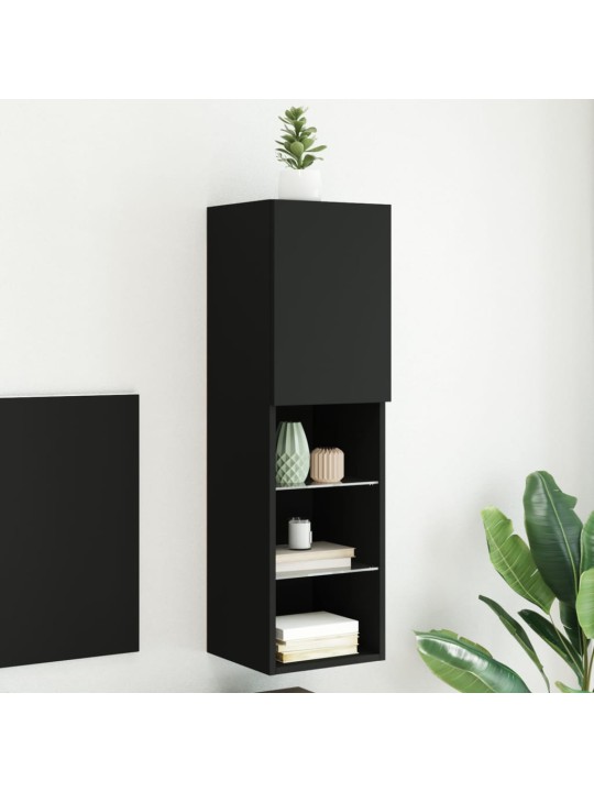 Tv skapītis ar led apgaismojumu, melns, 30,5x30x102 cm
