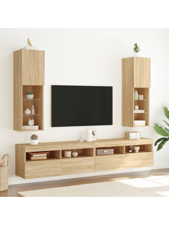Tv skapītis ar led apgaismojumu, ozola krāsa, 30,5x30x102 cm