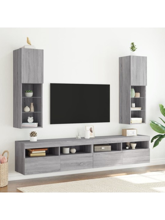 Tv galdiņš ar led apgaismojumu, pelēks, 30,5x30x102 cm