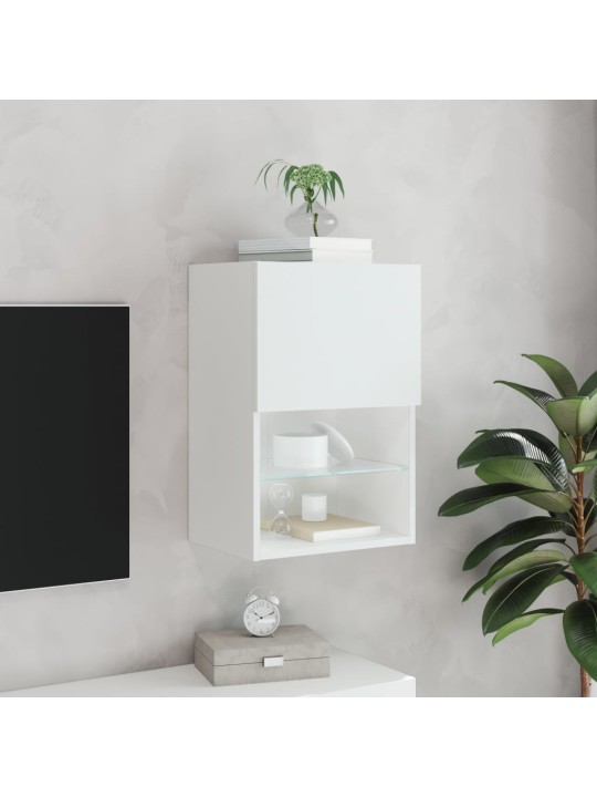 Tv galdiņš ar led apgaismojumu, balts, 40,5x30x60 cm