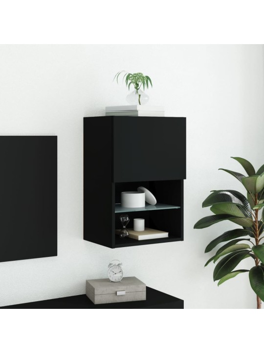 Tv skapītis ar led apgaismojumu, melns, 40,5x30x60 cm