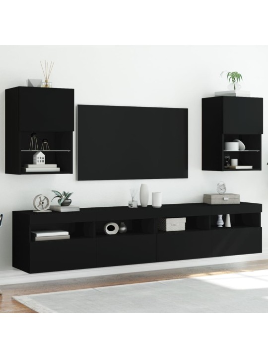 Tv skapīši ar led, 2 gab., melni, 40,5x30x60 cm