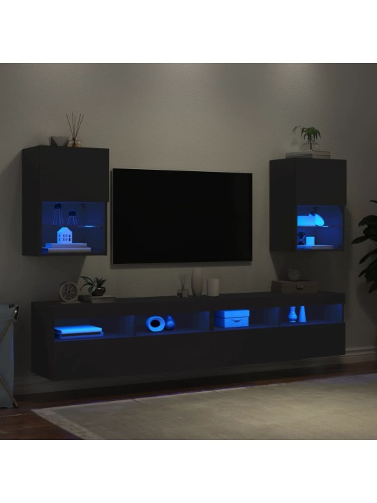 Tv skapīši ar led, 2 gab., melni, 40,5x30x60 cm