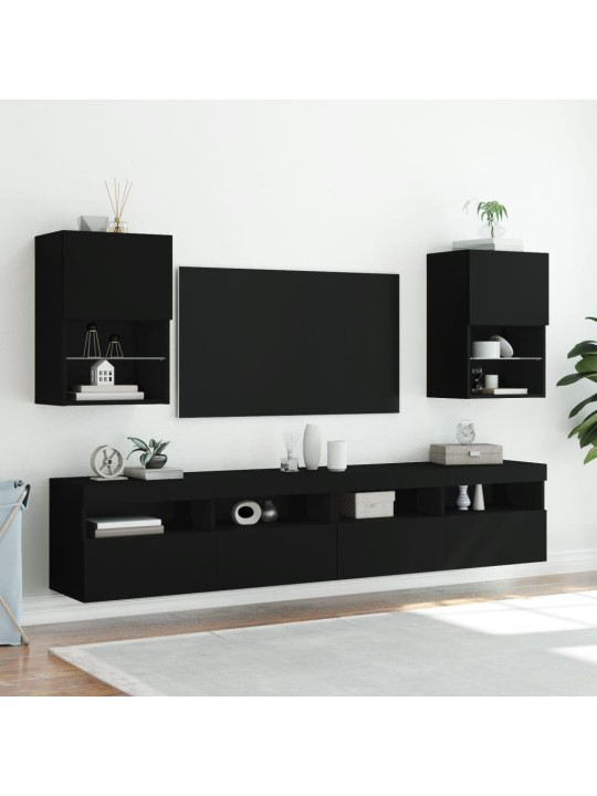 Tv skapīši ar led, 2 gab., melni, 40,5x30x60 cm