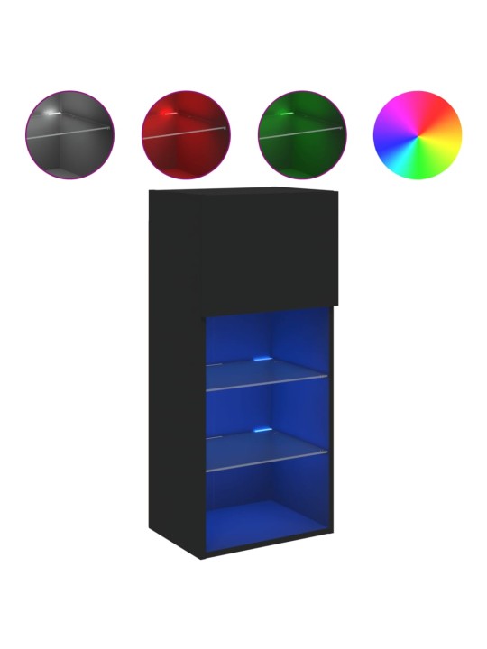 Tv skapītis ar led apgaismojumu, melns, 40,5x30x90 cm