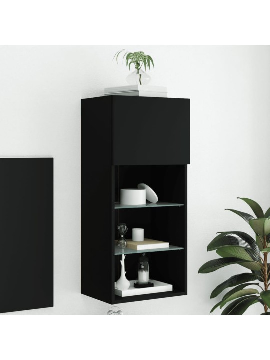 Tv skapītis ar led apgaismojumu, melns, 40,5x30x90 cm