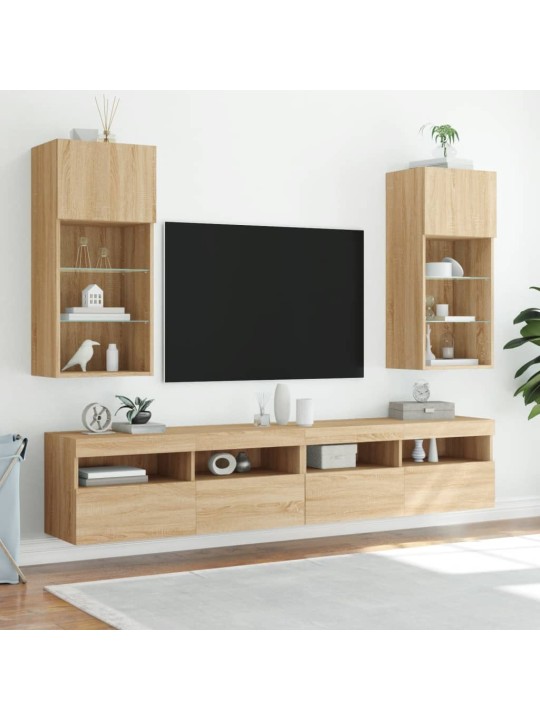 Tv skapītis ar led apgaismojumu, ozola krāsa, 40,5x30x90 cm