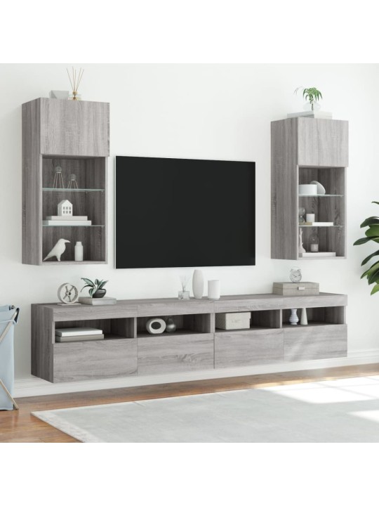 Tv skapītis ar led lampiņām, pelēka ozola krāsa, 40,5x30x90 cm