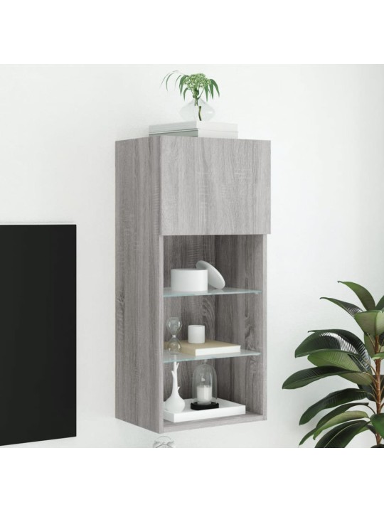 Tv skapītis ar led lampiņām, pelēka ozola krāsa, 40,5x30x90 cm