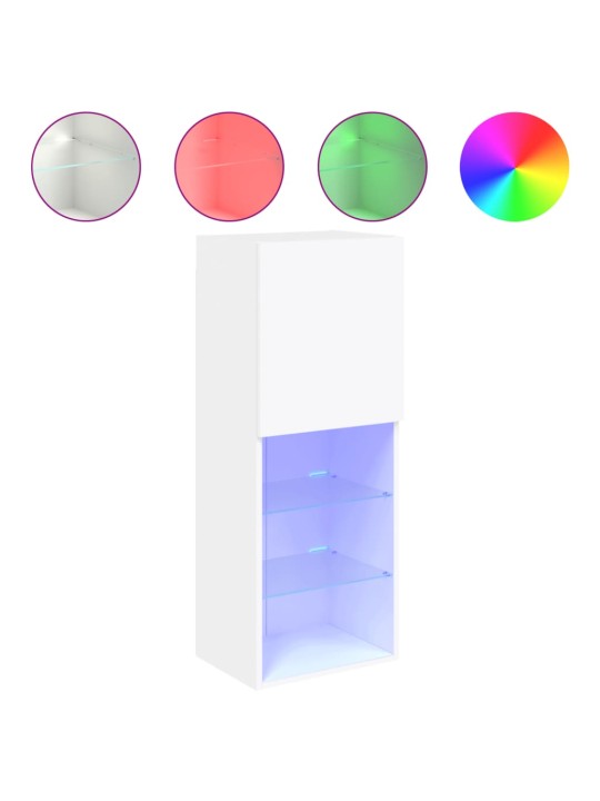Tv skapītis ar led apgaismojumu, balts, 40,5x30x102 cm