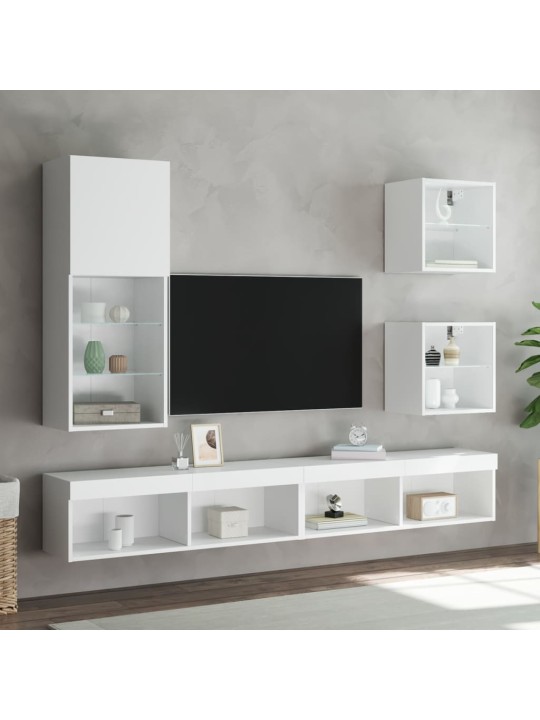 Tv skapītis ar led apgaismojumu, balts, 40,5x30x102 cm